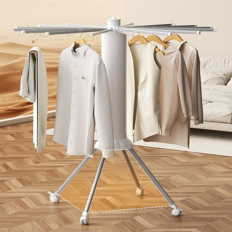 Metal Folding Clothes Racks with Wheel Plastic Floor Portable Clothes Horse Space Saving Outdoor Drying Rack Home Storage Racks