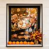 Pumpkin Window Art 2Pcs Fall Maple Leaves Animals Static Stickers, Autumn Squirrel/Hedgehog/Rabbit/Raccoon Glass Waterproof Decals PVC Clings for Home