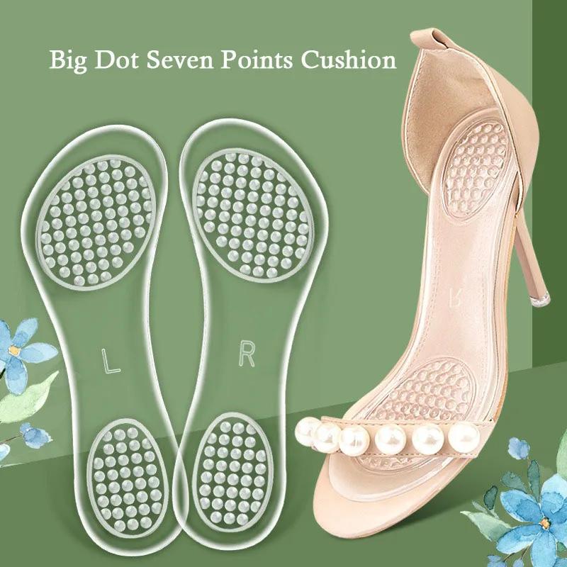 Women High Heels Single Sandals Shoes Cushion Self-adhesive Insole GEL Silicone Seven Points Insoles Washable Shoe Pads Summer