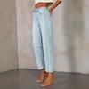 Women's Pant Autumn Mid Rise Straight Leg Machete Cropped Jeans