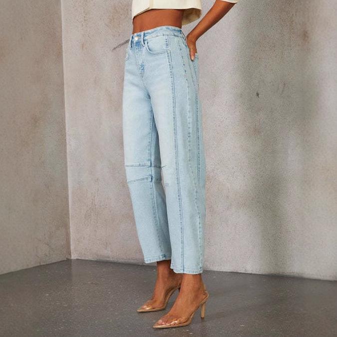 Women's Pant Autumn Mid Rise Straight Leg Machete Cropped Jeans