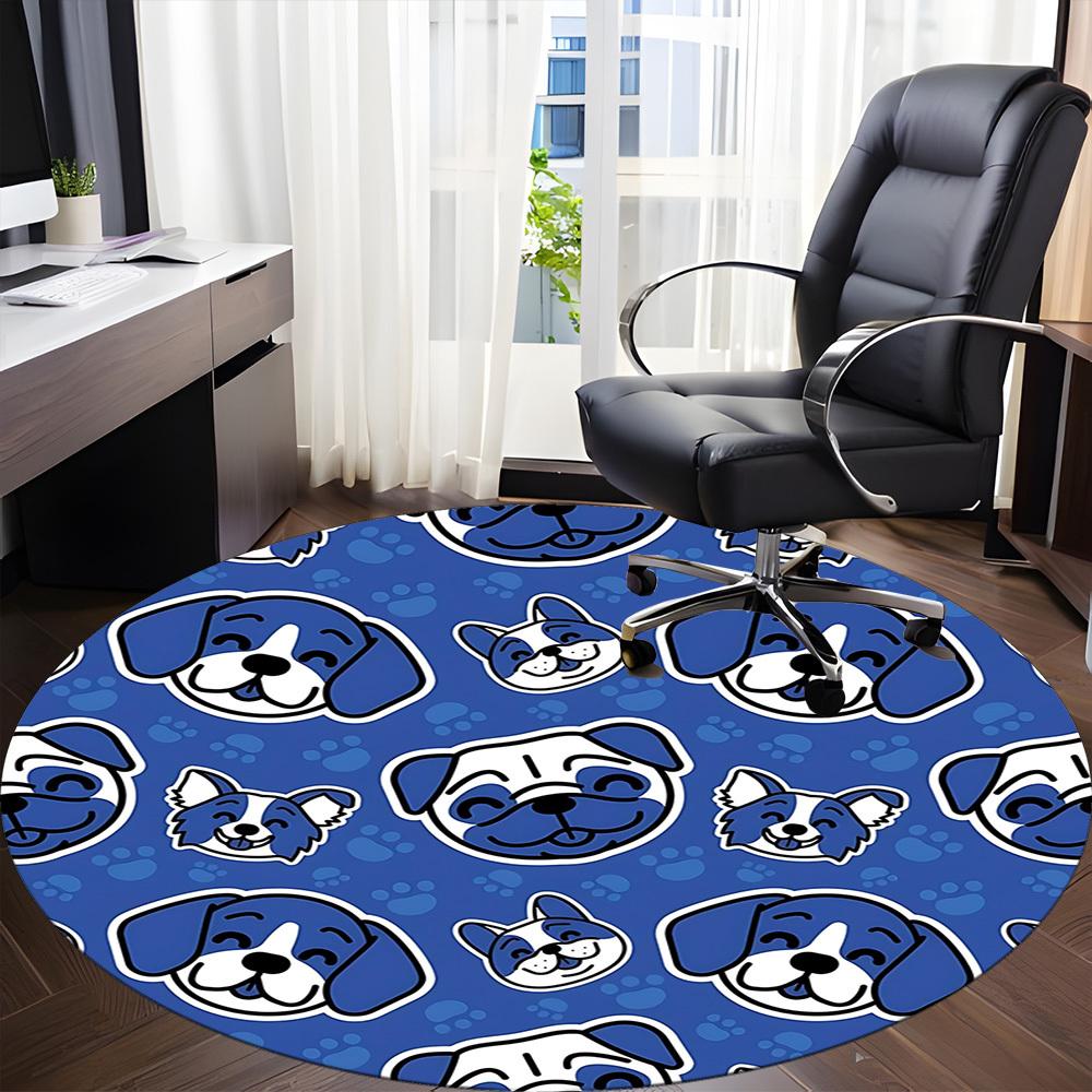 

1pc Dogs, Blue Paws Carpet for Office Non-Slip, Round Carpet, Soft & Comfortable, Carpet for Office, Lightweight Round Floor Mat 80cm