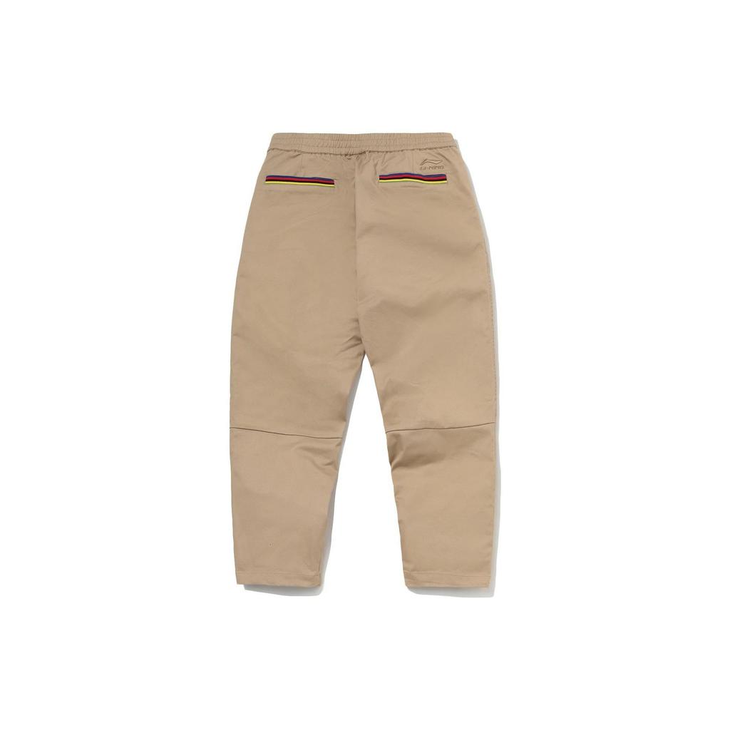 Li Ning Sports Fashion Series Logo Letter Mid Waist Straight Casual Long Pants Men Bottoms Apricot AKXQ155-4