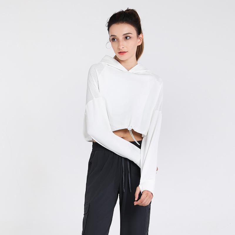 Women Spring and Autumn Loose Fitness Hooded Sports Long Sleeve Yoga Top
