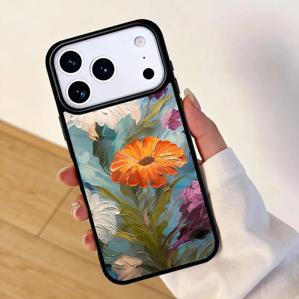 Oil Painting Boho Flower Art Mobile Phone Case for IPhone 17 AIR 16pro Max 15 14 13 12 11 Bumper Cover
