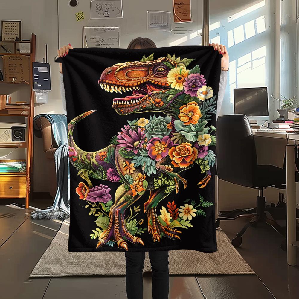 1Pc Dinosaur Print Flannel Blanket, High Quality Comfortable for All Seasons, Home Decor, Warmth and Comfort, Perfect for Christmas Gifts