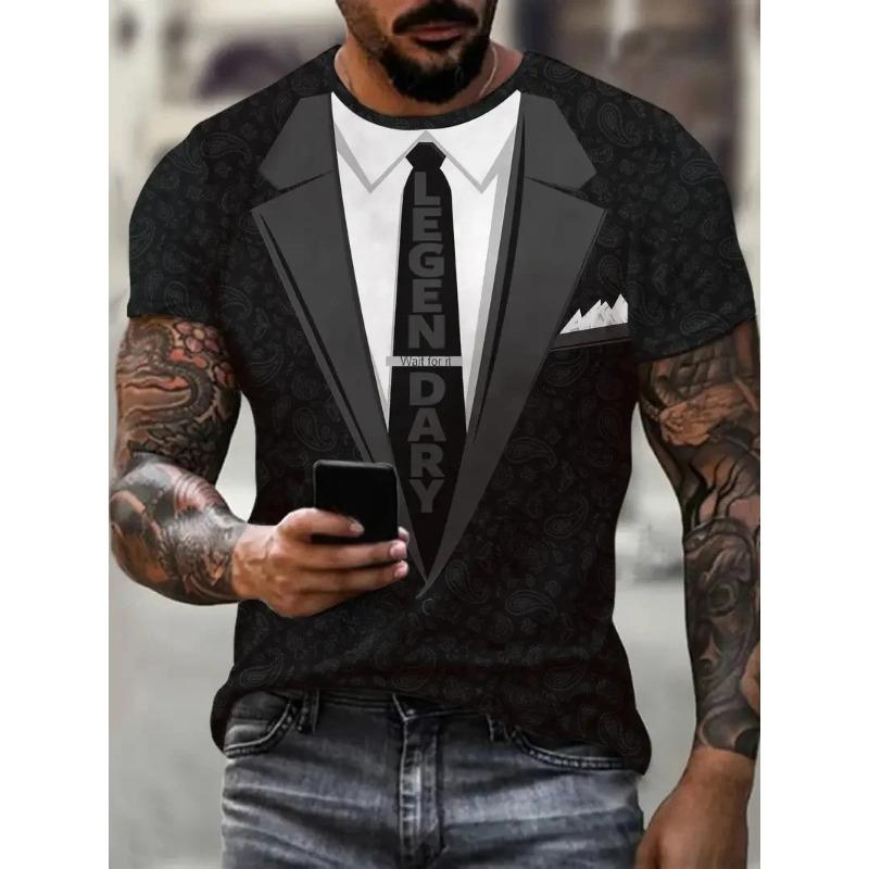 Mode Herren T-Shirts 3D-Druck Anzug und Krawatte Muster schlichtes Kurzarm-T-Shirt für Herrenbekleidung High Street Streetwear Tops