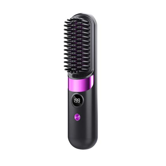 Portable Hair Straightener Brush 4 Temperature Adjustable LED Display Fast Heating Cordless Electric Hot Brush Curly Hair Styling Detangling Comb