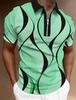Men's Zipper Polo, Collar Polo Shirt, Golf Shirt, Graphic Print, Geometry, Linear Opening, Short Sleeve, Zipper Clothing Top