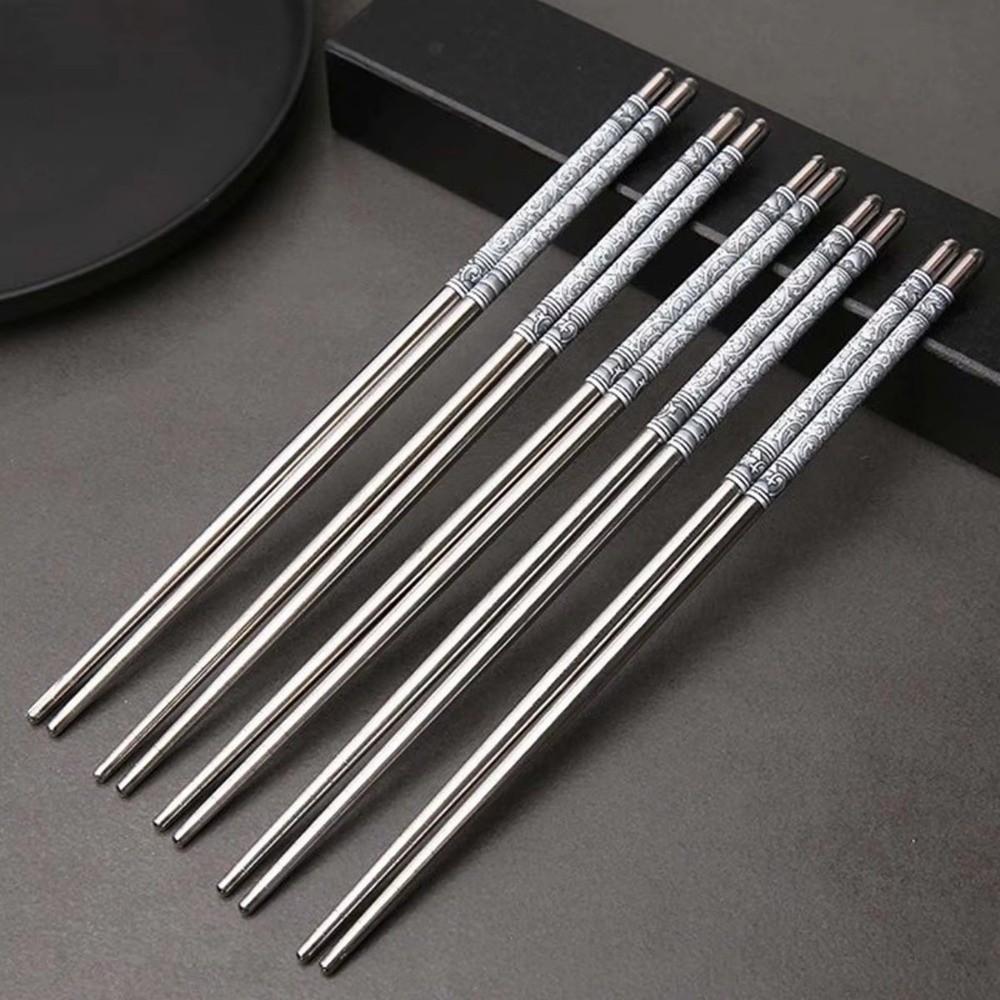 5 pairs Reusable Chinese Chopsticks Non-slip Metal Chop Sticks Sushi Chopstick  Cutlery Sets