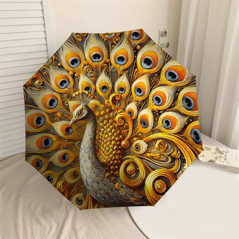 

1PC peacock feathers Automatic Open/Close Umbrella with Windproof, 8-Rib Sturdy Canopy, Durable Ribs, Fashionable Design,1258a