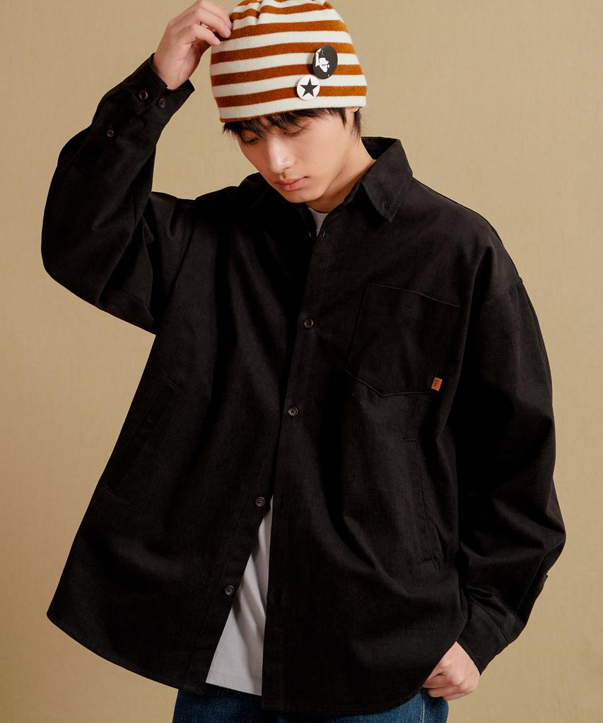 WV PROJECT Duff Oversized Peach Cotton Shirt Black Mjls7774