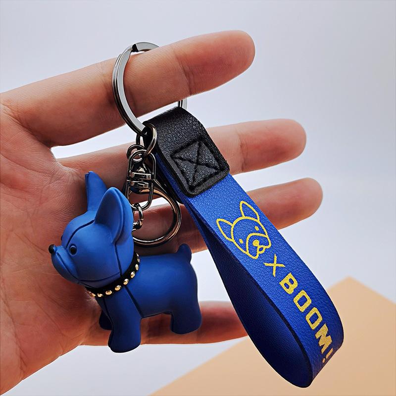 Mens Car KeyRing Cartoon Dog Key Holders Fashion Punk French Bulldog Keychains Women Bag Pendants Jewelry Trinket Accessories