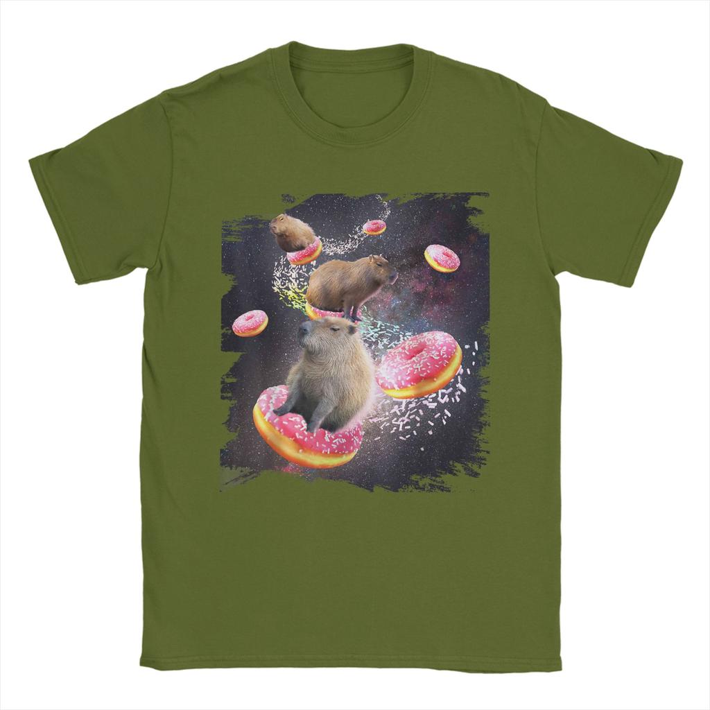 Space Capybara Riding Donut Galaxy Capybaras TShirt Summer Cotton T Shirts For Unisex Fashion Tshirt Short Sleeves Y2K Funny Tops