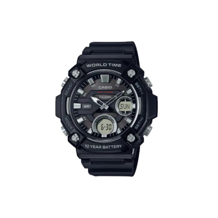 Casio Youth Series Fashion Trend Sports Quartz Movement Resin Strap Watch Men watches Black AEQ-120W-1AV Regular Watch Box,Black Dial