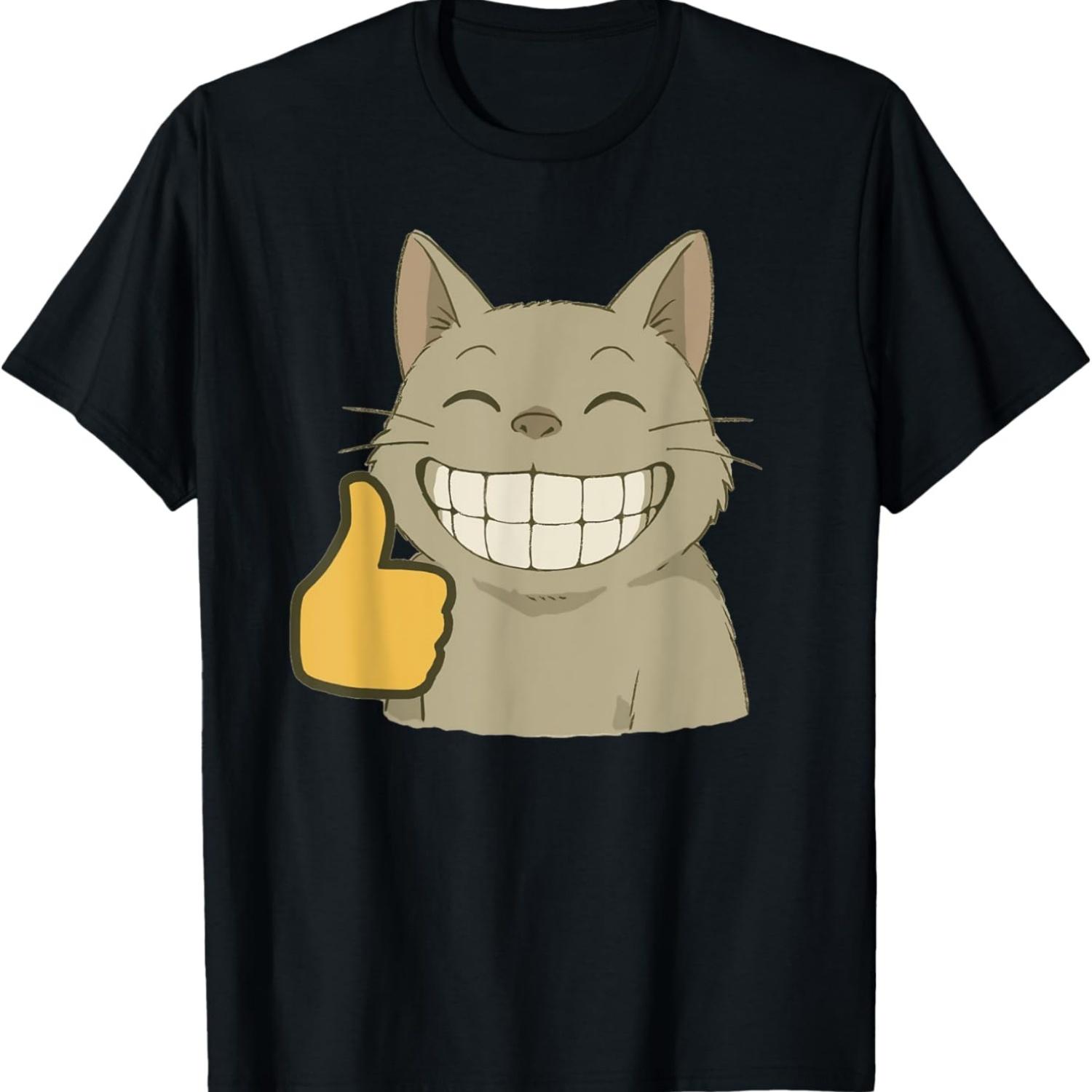 Funny Sarcastic Silly Smiling Cat Thumbs Up Meme T-Shirt S
