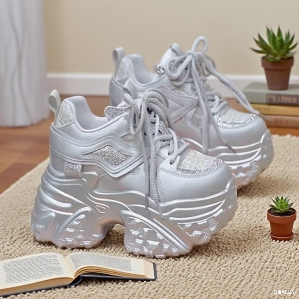 Platform dad shoes women's autumn 2025 new rhinestone fashion inner height increase women's shoes versatile sports and leisure shoes