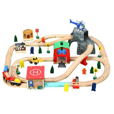 Track Set Children's Rail Car Toy Helipad Transport Cave Train Wooden Compatible with Wooden Cars 1:64 Over Three Years Old
