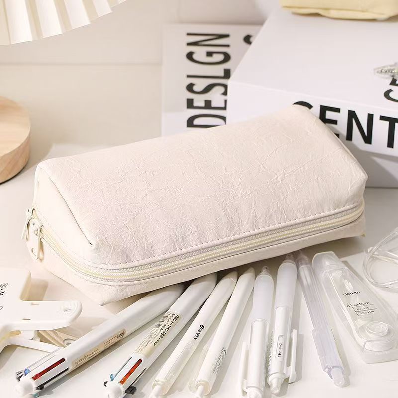 

Simple Solid Color Leather Pencil Case Large Capacity Multi-layer Storage Pencil Bags Multi-functional Stationery Storage Box