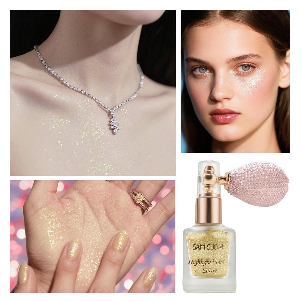 Diamond High Gloss Glitter Spray Highlighter Powder Air Bag Fragrance-Infused Shiny High Light for Face Body Makeup Cosmetics