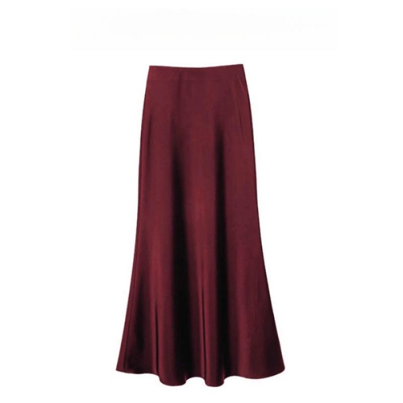 Women's High-Waisted Satin Midi Pencil Skirt, Slim-Fit Fishtail Design, 2025 Spring/Summer Collection