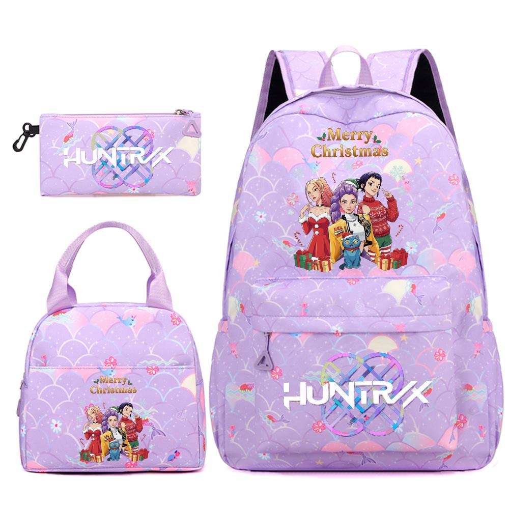 3Pcs/set Christmas Kpop Printed Backpack Handbag Pencil Case for Teenger Student Girl Boy Schoolbag Kid Bookbag Large Capacity Travel Bag Kid Gift