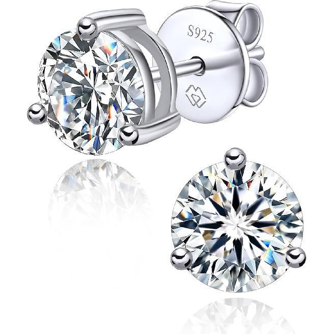 MomentWish Moissanite Stud Earrings for Women Men, 0.6-3 Carat Round Cut D Color VVS1 Lab Created Diamond Studs, 925 Sterling Silver Hypoallergenic