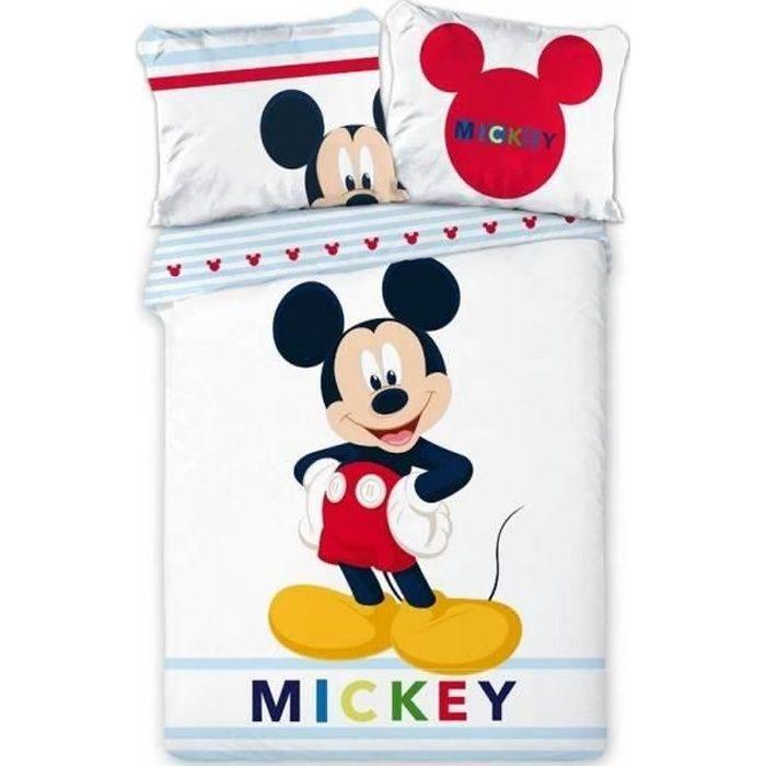 Housse de couette - Disney - Mickey - 140x200 cm - 2 taies d'oreiller - Design enfant