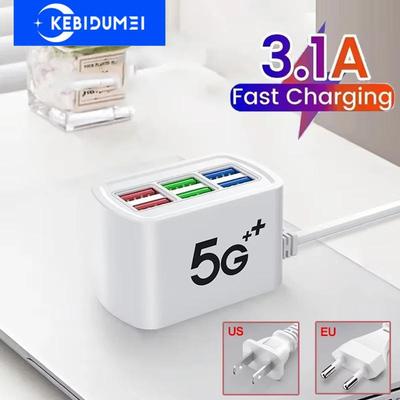 6 Ports USB Power USB Fast Charger Strip Desktop Charging Station Fast Charging 1m Cord USB Hub Adapter Socket for  Ios Android