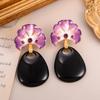 New Chinese Style National Style Enamel Spring Color Pearl Burgundy Flower Earrings New High-end Temperament Fashionable Retro Earrings