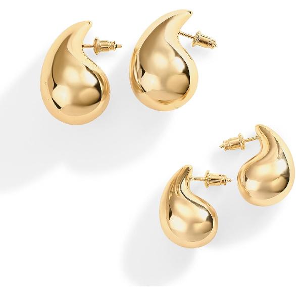 PAVOI 14K Gold Plated 925 Sterling Silver Post Teardrop Chunky Hoop Earrings - Lightweight Drop Earrings for Women - Designer Earring Trendy Jewelry