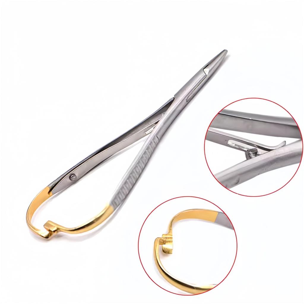 Durable And Safe Dental Needle Holder Forceps Straight Head Curved Gold Plated Handle Stainless Steel Orthodontic Plier Dental Clinic Instrument