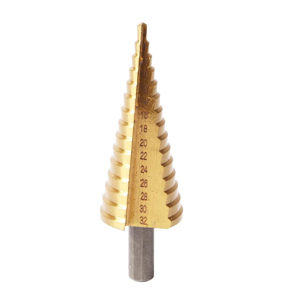 Step Drill Bit High Speed Steel Hex Shank 4?32mm Straight Flute 15 Step for Woodworking