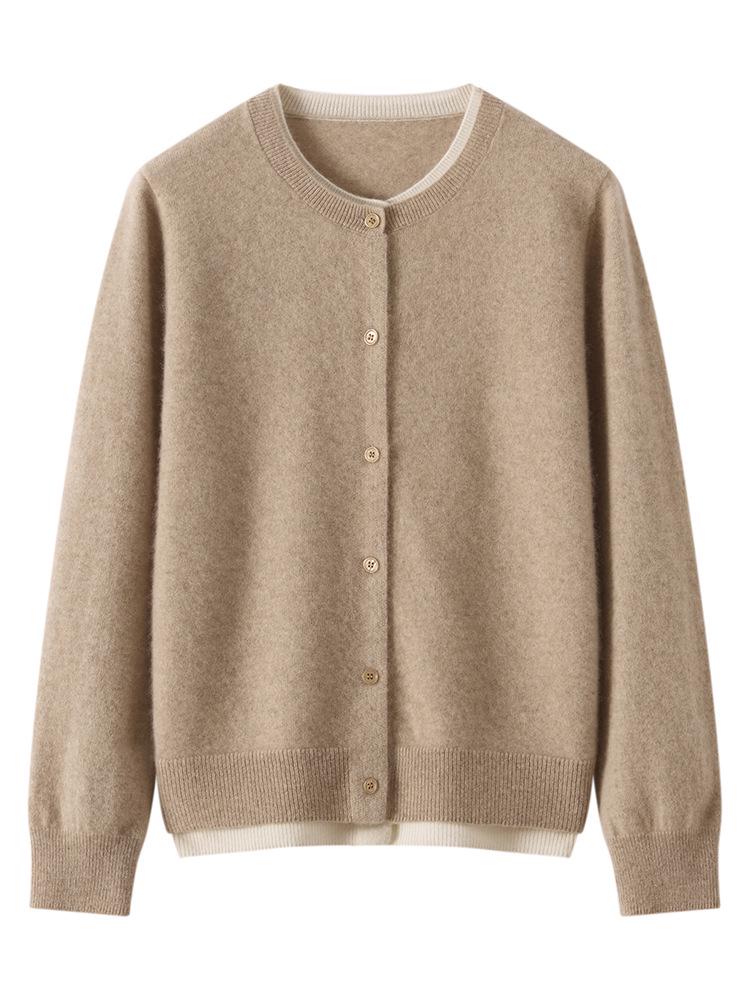 Autumn/Winter New Style Women's 100% Cashmere Knitted Two-Piece Look Cardigan Sweater