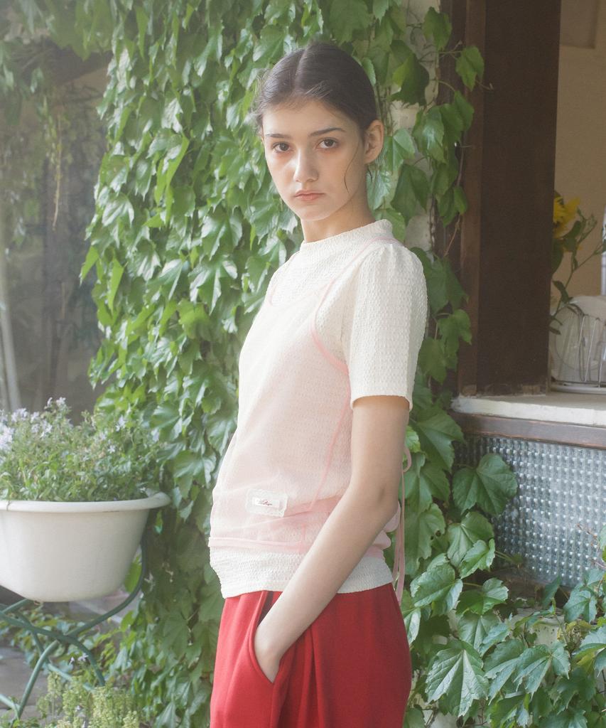 Baitalssain Pink Bustier Ribbon T-Shirt Set