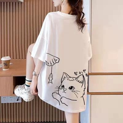 Tričká z čistej bavlny Ženy leto roztomilá kreslená potlač hip hop Streetwear ležérne tričko Žena Harajuku Oversized s krátkym rukávom biele y2k topy