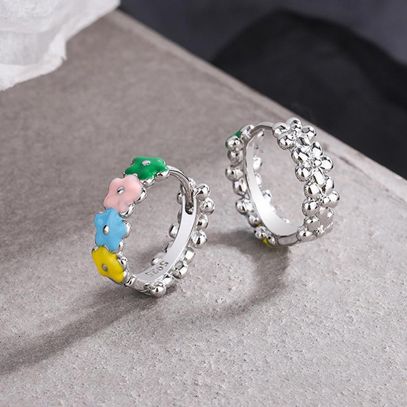 Sweet Plum Blossom Glue 925 Sterling Silver Women's Hoop Earrings Jewelry for Party Birthday Gift