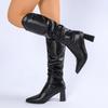 Pleated High Heeled Knee High Boots for Women Pointed Toe Chunky Heel Boots Woman Autumn Winter PU Leather Long Botas Mujer 2025