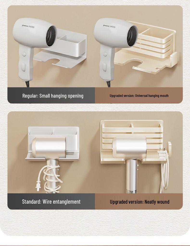 Wall-Mounted Punch-Free Hair Dryer Rack for Bathroom Storage