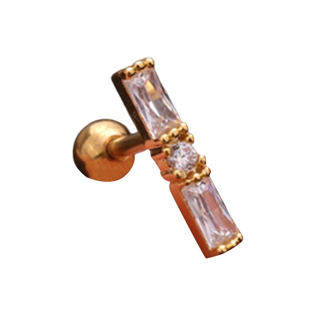 Titanium Steel & Stainless Steel Post Crown Ear Studs With Micro-Pavé Zircon - Screw-Back Ball Fashion Earrings For Western Piercing Jewelry