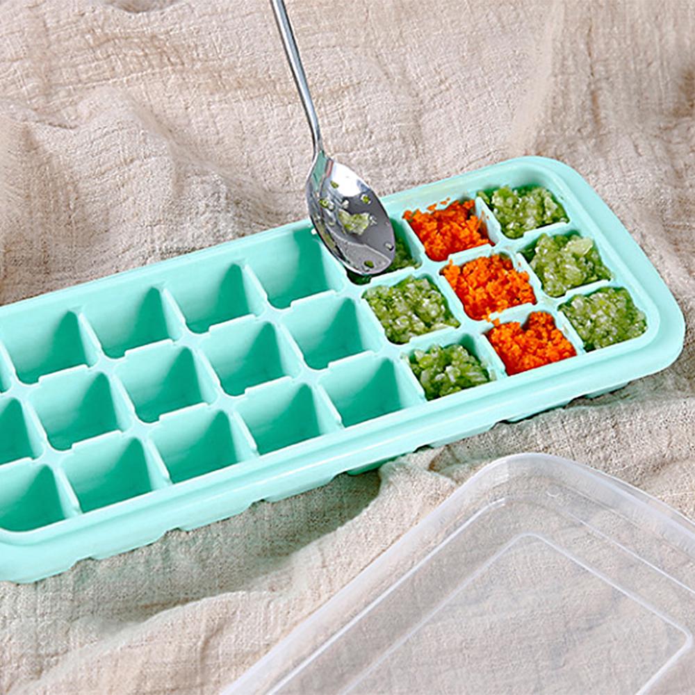 Silicone Ice Cube Tray Ice Cube Container Frozen Cubes 24 Compartments with Lid for Bars Households Party