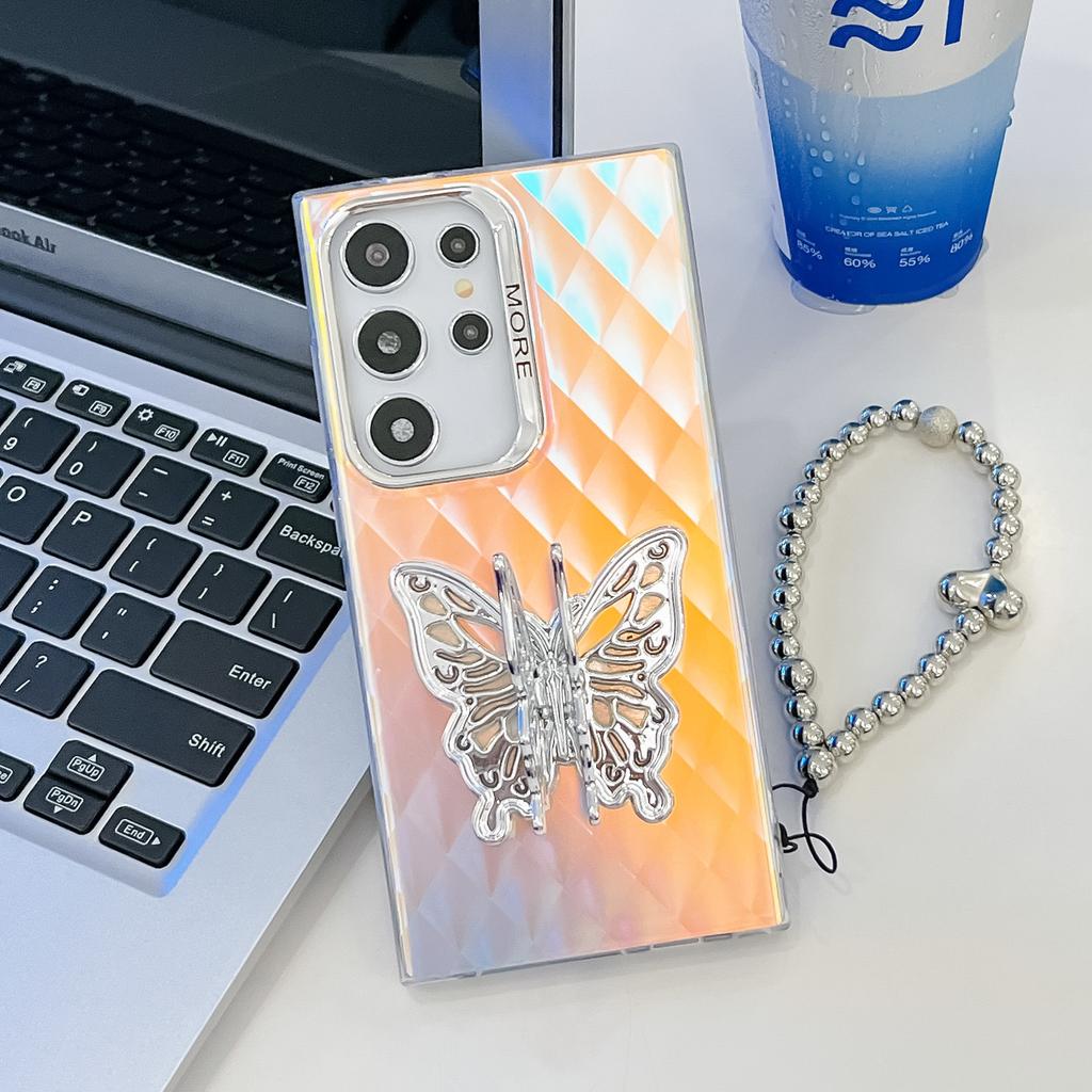 Samsung S25ultra Phone Case Laser Electroplating S24 All Inclusive Butterfly Bracket Bracelet A56 Hard Case