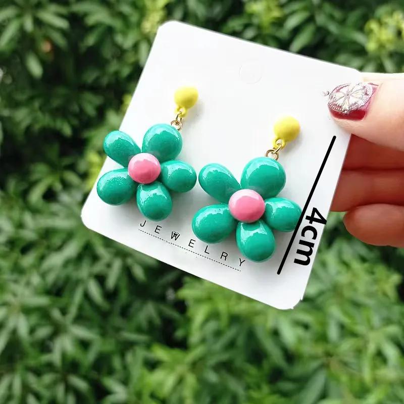 Women's Colorful Resin Flower Drop Earrings Cute Sweet Summer Party Dangle Earrings Fashion Jewelry