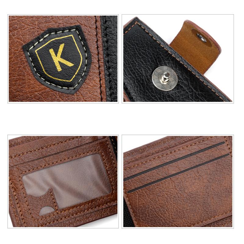 Men Leather Wallet RFID Blocking Bifold Short Wallet Card Holder Coin Pocket Button Closure Vintage Patchwork Purse