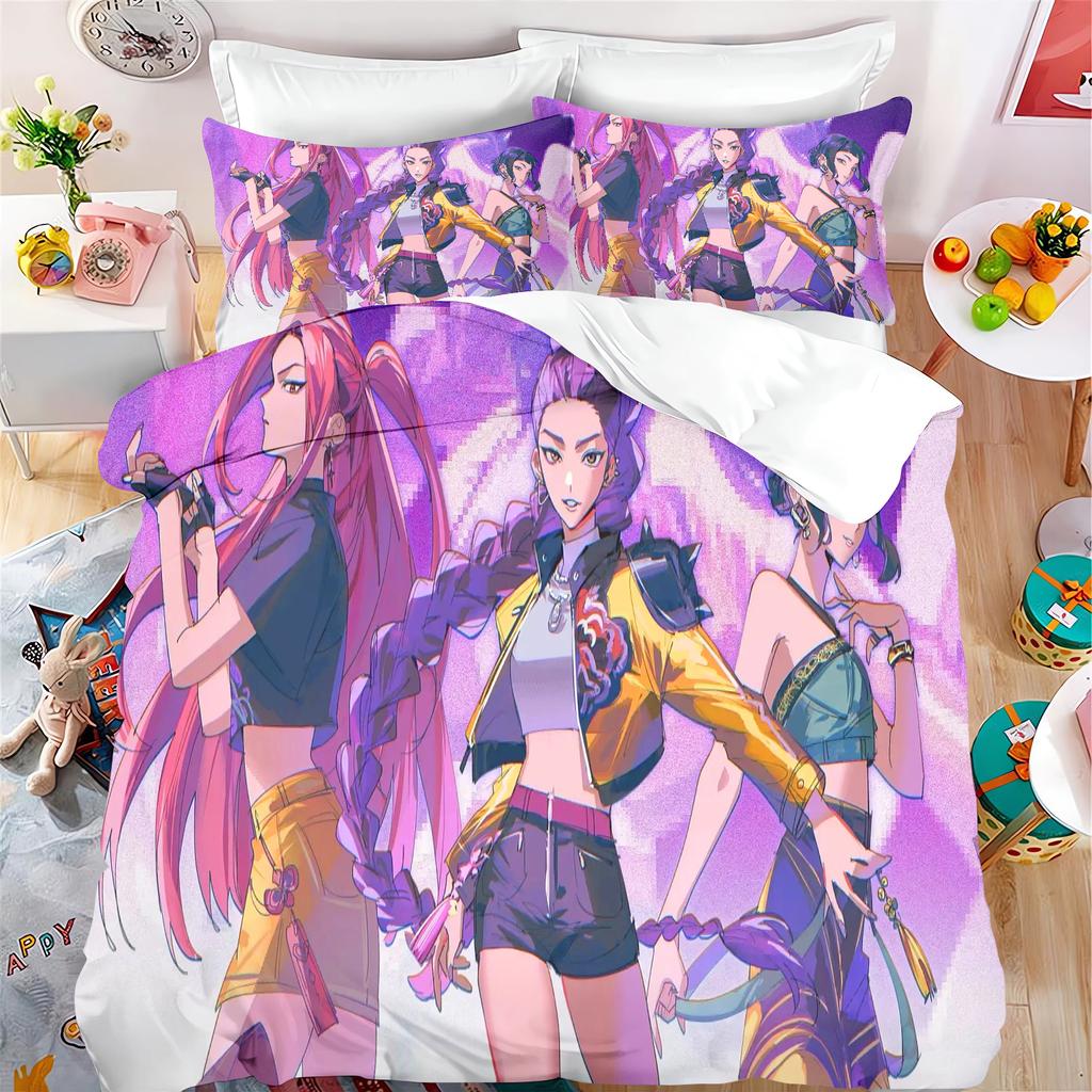 KPop Demon Hunters Anime 100% Polyester Bedding Set Duvet Cover Set Printed Cartoon Home Decor