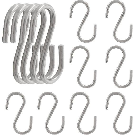 12pcs 304 Stainless Steel S Hooks, 0.08'' / 2mm. Metal S Shaped Hooks Heavy Duty Hangers Hanging Hooks for Hanging Pots Plants Cups Clothes Keys Caps