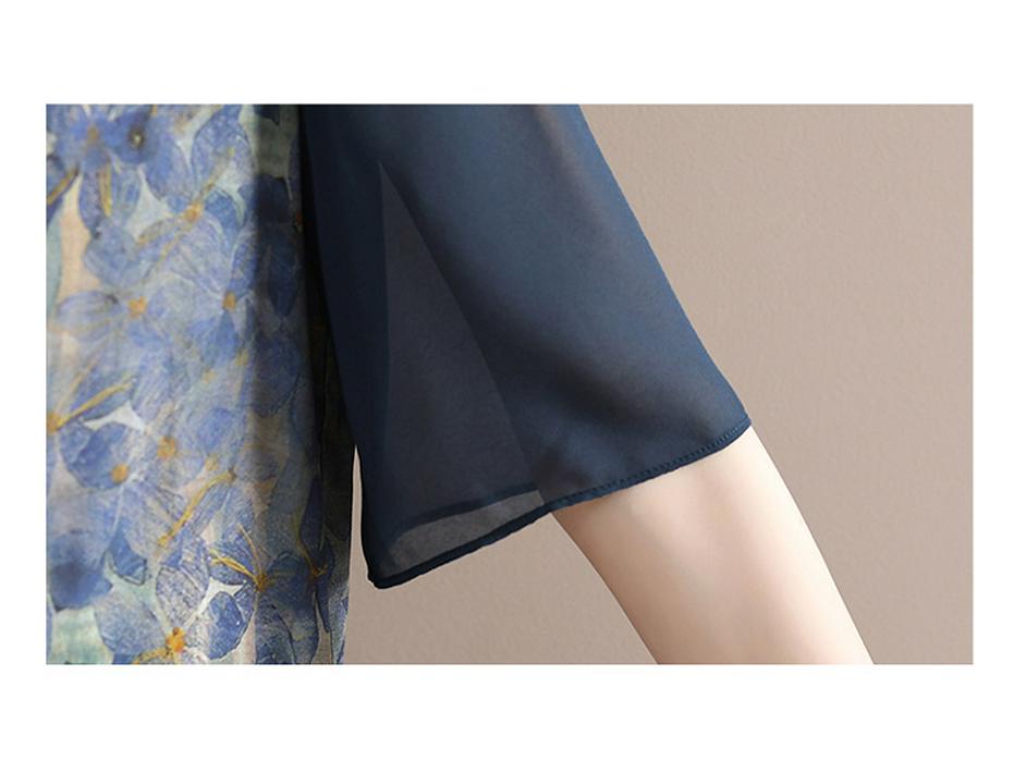 Summer Chinese-Style Blouse & Midi Skirt Set for Middle-Aged Women