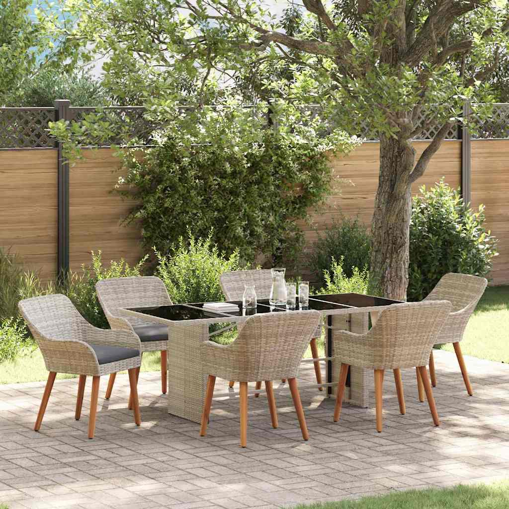Garden Dining Set 7 pcs Light Grey Poly Rattan