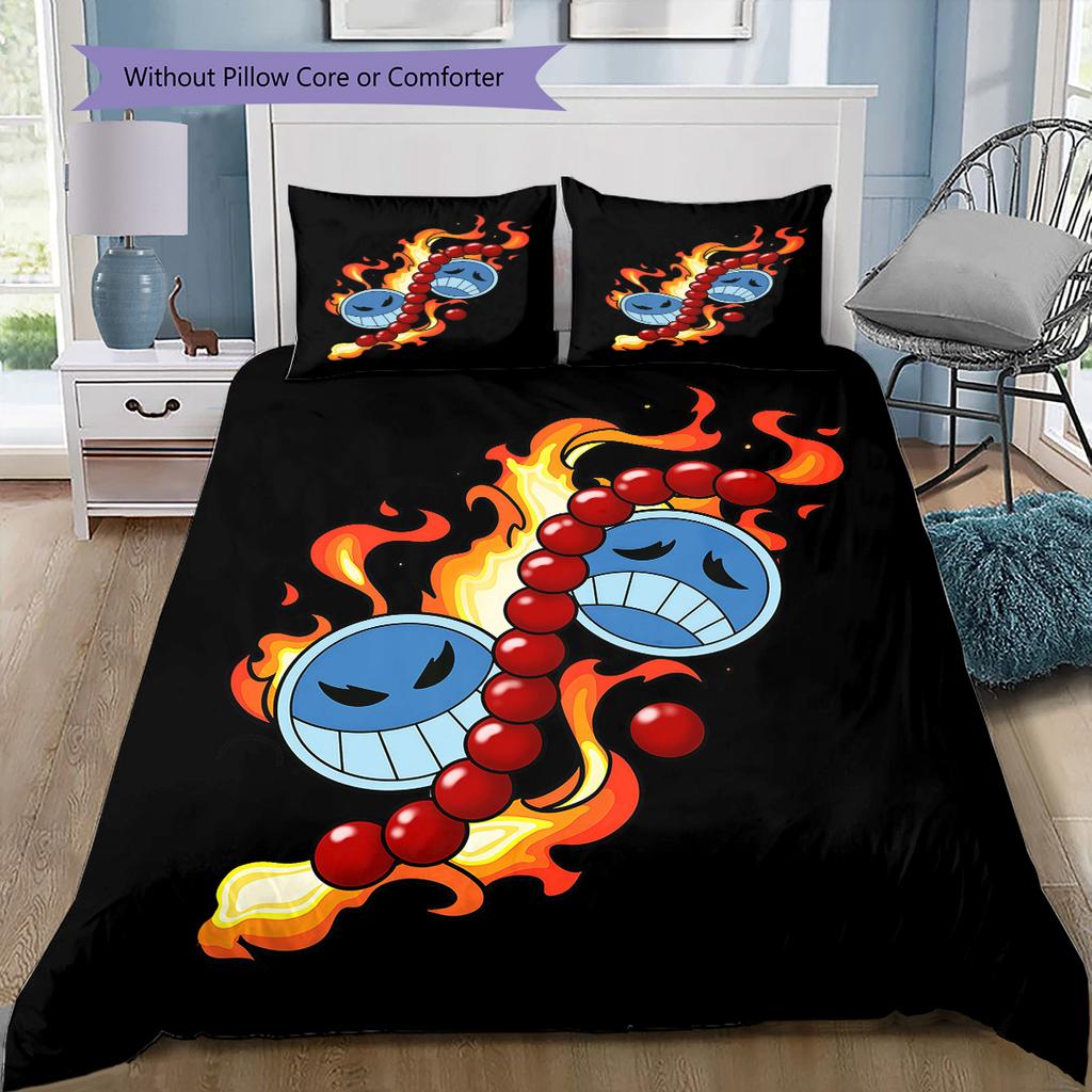Anime One Piece Pattern Bedding Quilt Set Quilt Cover Pillowcase Home Birthday Gift(1 * Duvet Cover + 2 * Pillowcase, Without Core)