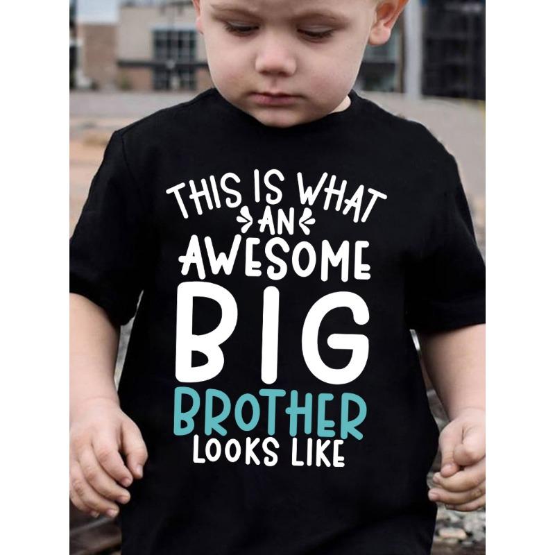 Европейские размеры Мальчишеская летняя повседневная футболка -  Так выглядит потрясающий старший брат  Принт с буквами, Черная футболка с коротким рукавом 140cm чёрный